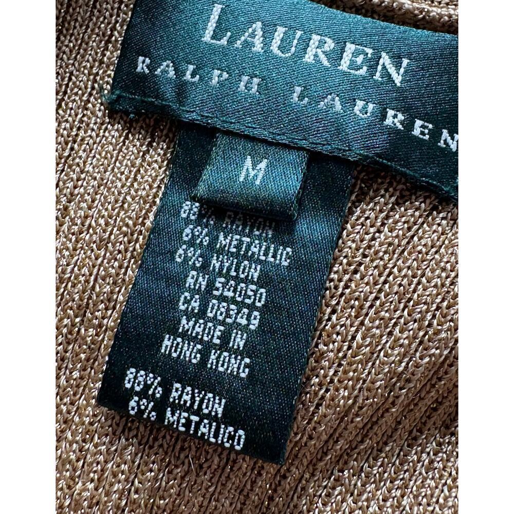 EUC Lauren Ralph Lauren Metallic Gold Ribbed Cardigan - Size M $150 - Picture 4 of 5
